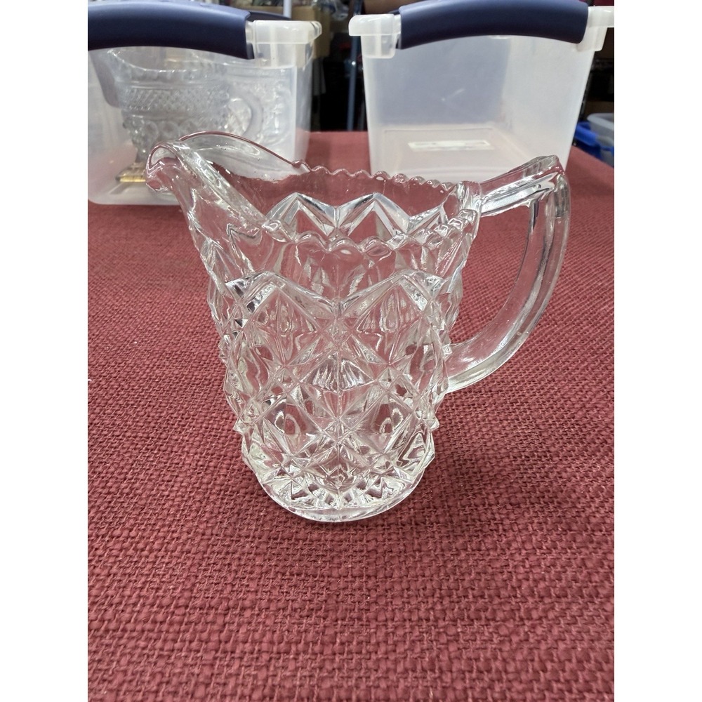 Vintage IMPERIAL GLASS Creamer DIAMOND BLOCK CLEAR PINT PITCHER